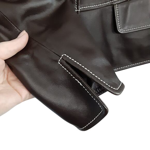Ellen Tracy Saks Fifth Ave Chocolate Brown Genuine Leather Jacket Old Money - Picture 5 of 16